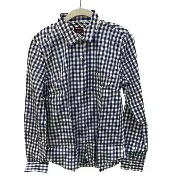 UNTUCKit Women's Blue Gingham Button-Down Shirt - Size 8 - NWT - Picture 1 of 4